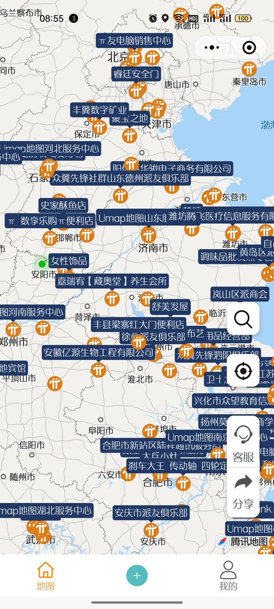 liulong1980's tweet photo. 微信出了一个小程序，pi生态地图，可以把自己的公司注册成pi生态公司，这是咱们pi在中国区注册的生态公司地图，可以随时按地图找到pi在身边的生态企业。大家可以扫码拥有此地图小程序 https://t.co/X9NM1MVWHu