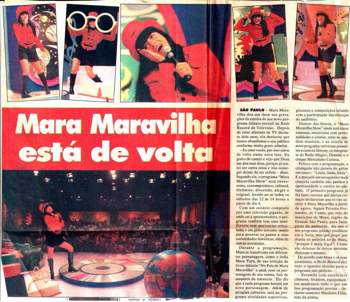 Depois de uma temporada na TV Argentina, Mara volta para TV brasileira na Record TV em 1996
#Domingoespetacular
#MaravilhanaRecord