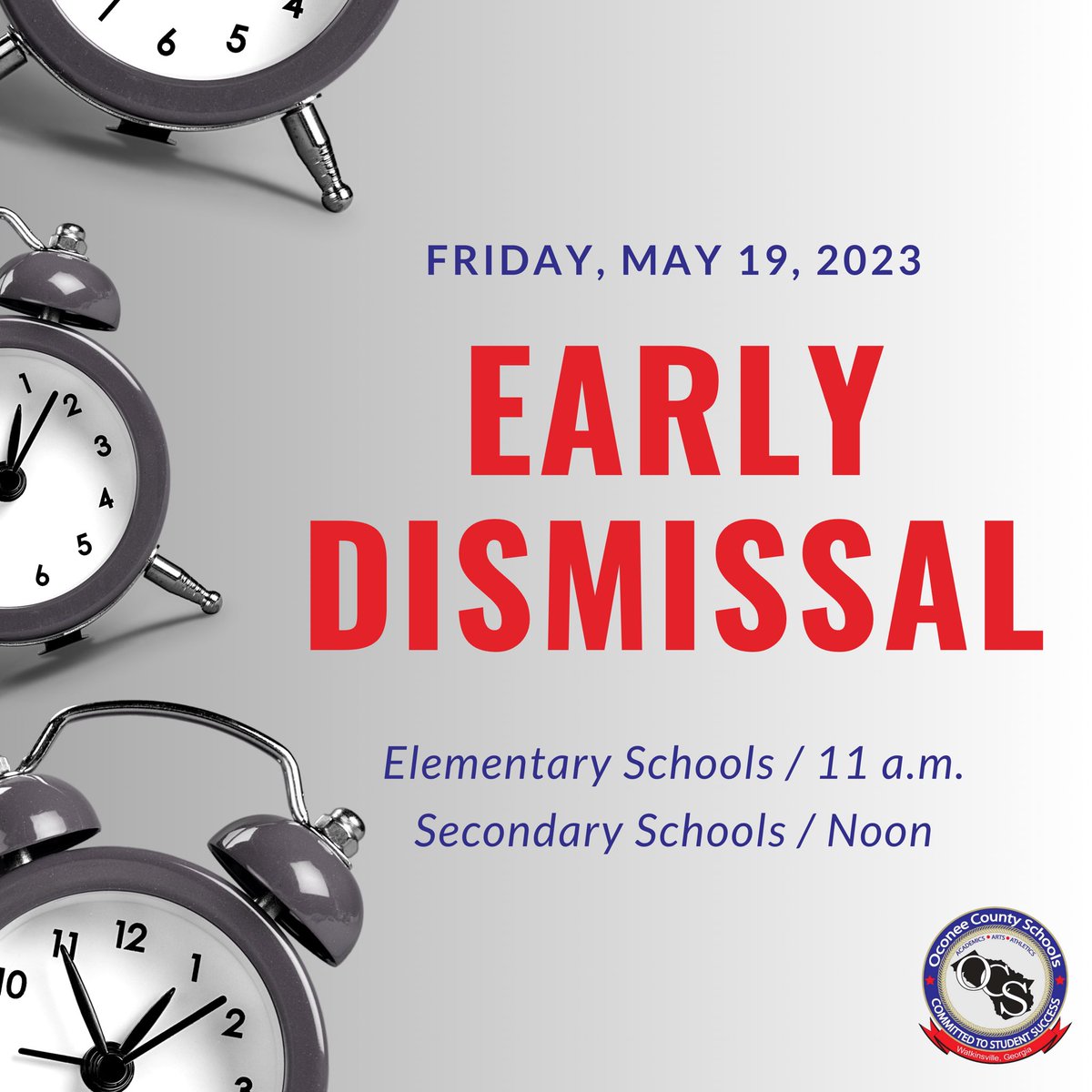 As we head into the final week of the school year, just a reminder that all campuses will have early dismissals on Friday.