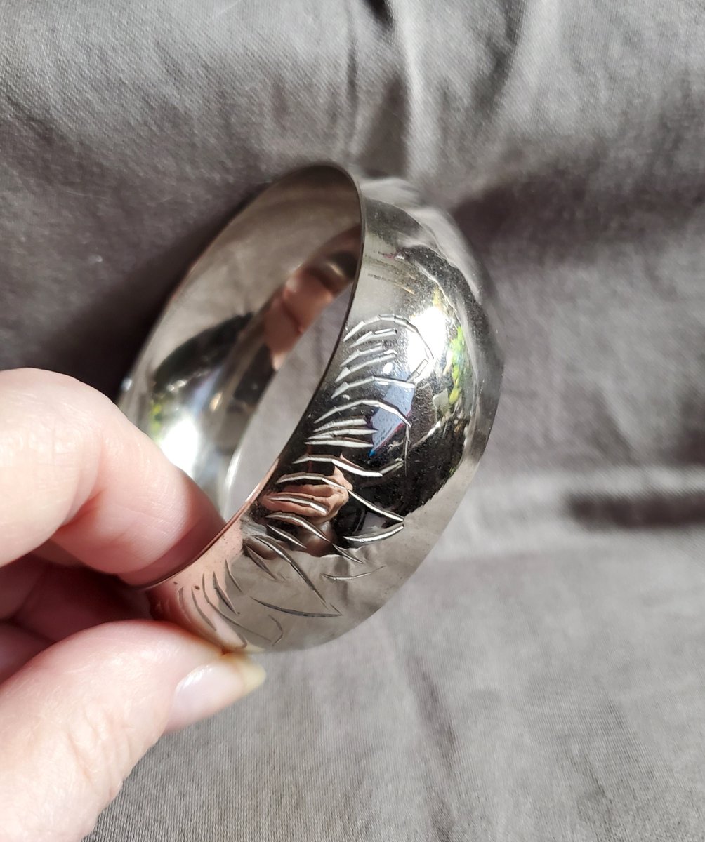 Bangle Bracelet Wide 2 1/8' Bangle Silver-tone Unisex Jewelry Leaf Etched Design Sz. 8 Gift For Her or Him Etsy | @sylcameojewels tuppu.net/e7f4826d #SylCameoJewelsStore #SmallShops #Etsy #VintageBangle