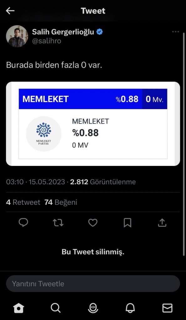 @salihro Biraz tipe biraz memleket partisine salladın sonra tweeti sildin bence teyit. org dan haber almadan paylaşım yapma yoksa sıfır alırsın☺️🫶