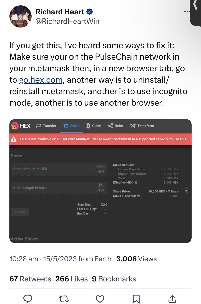 yourfriendSOMMI's tweet photo. ❤️💛💚💙

To stake $HEX it’s on https://t.co/pCAJelvPLH

But to fix the bug you need to open a new browser tab and click it.

Or do incognito https://t.co/e7m6bFIjdS