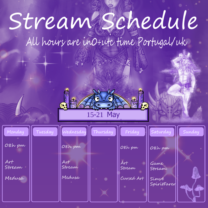 Here's the stream schedule for the next week #twitchstreamer #spiritfarer #digitalartist #medusa #clipstudiopaintpro