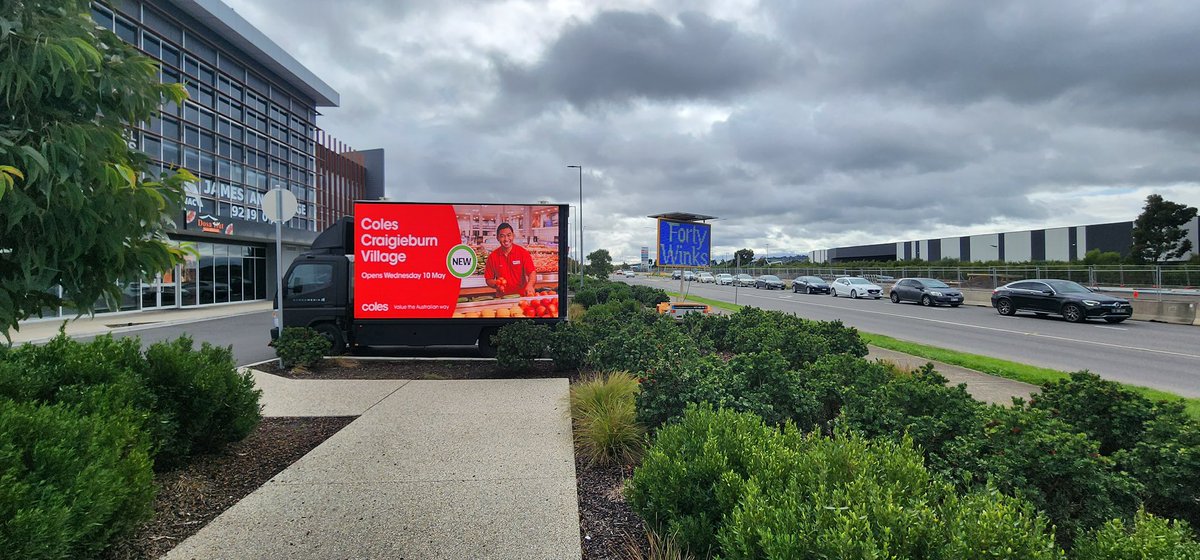HypedMedia's tweet photo. @colessupermarkets Craigieburn Village Now Open

#coles #colescraigieburn #craigieburnvillage #omd #ooh #dooh #advertising #hypedmedia #outdooradvertising #marketing #digitaloutdooradvertising #billboardtruck #largescreen #led #ledtruck https://t.co/W7BnW4YG66