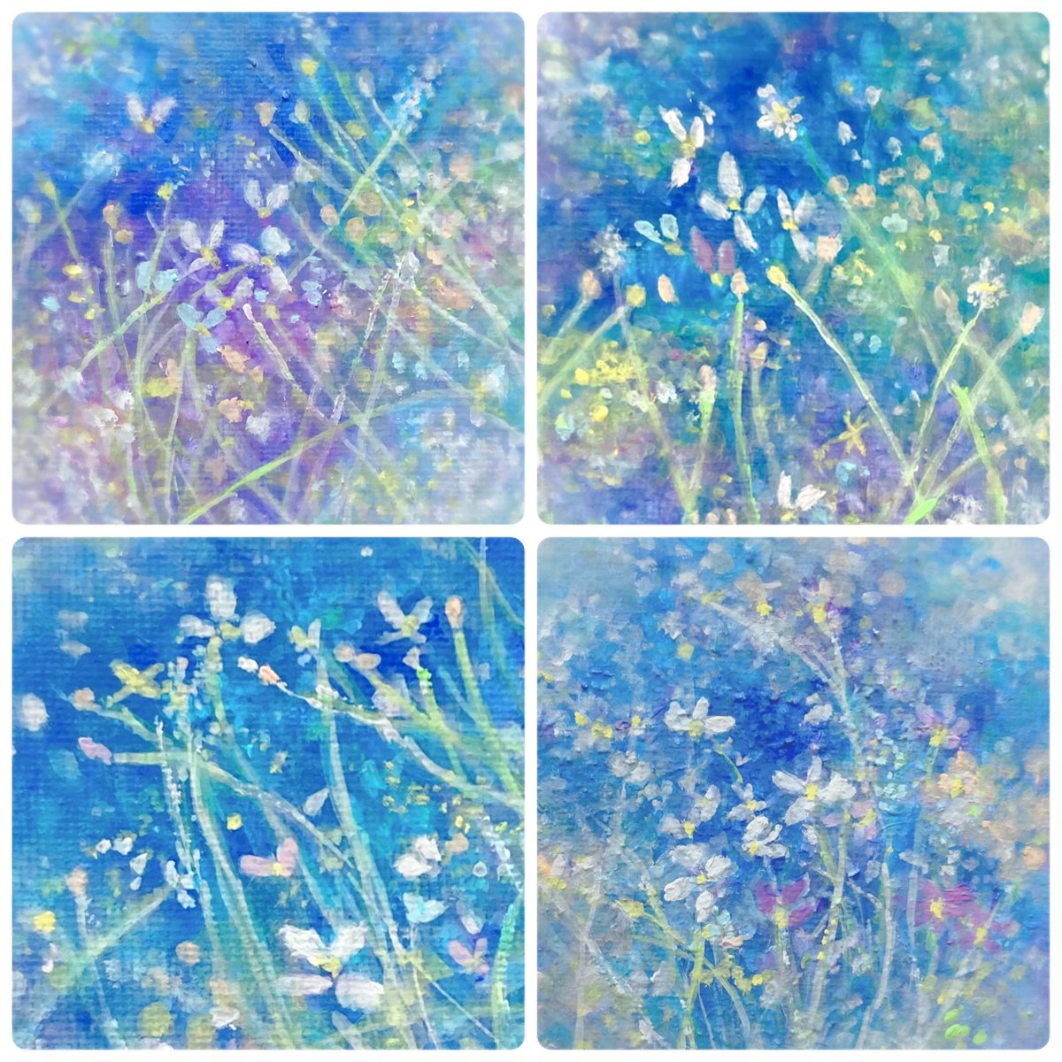 ⭐️💙💠草花アナログ絵オリジナルbule青landscape風景アクリル抽象画画家artworkoriginalabstractartflower