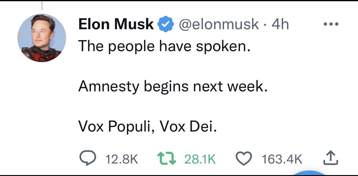 Hello Ella, .@ellagirwin My best friend Ken was suspended in January 2021 {@KR_KAG} I know Ken never violated any rules and he filed many appeals by email to no avail.  I respectfully ask to have his @KR_KAG account reinstated asap. Thank you. .@elonmusk