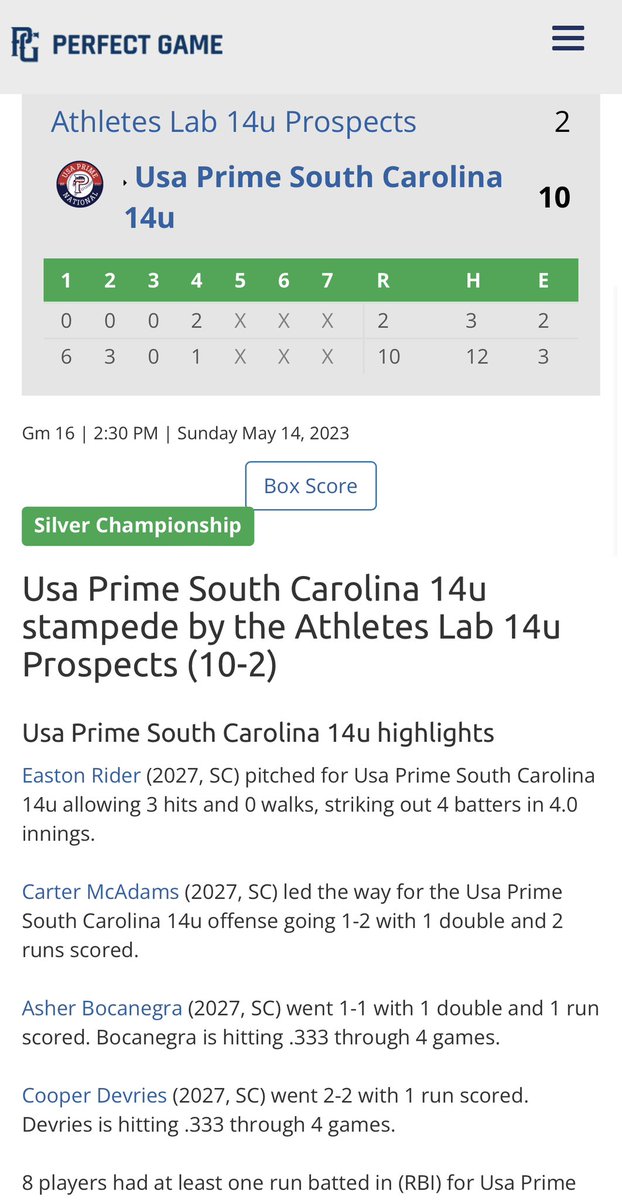 USA Prime South Carolina (@usaprime_sc) on Twitter photo 14u Graves goes 3-1 on opening weekend. Dropped game 1 of the summer to the tourny champs, but the boys gelled quickly and it went as expected after that! Keep your 👀 on this group! <a href="/rxgrvs/">Rex Graves</a> 14u Graves goes 3-1 on opening weekend. Dropped game 1 of the summer to the tourny champs, but the boys gelled quickly and it went as expected after that! Keep your 👀 on this group! <a href="/rxgrvs/">Rex Graves</a>