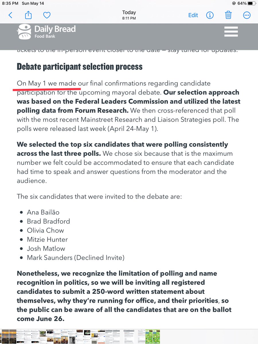 OnElectionDay's tweet photo. Not you participating in propaganda too @DailyBreadTO!
How could you have made a sound decision before nominations closed on May12th?
You’re a Public Charity receiving public dollars, @CanRevAgency @CRTC_eng rules for political activity apply to you too.
#TOpoli #TorontoMayor https://t.co/xLDt6kqFvN