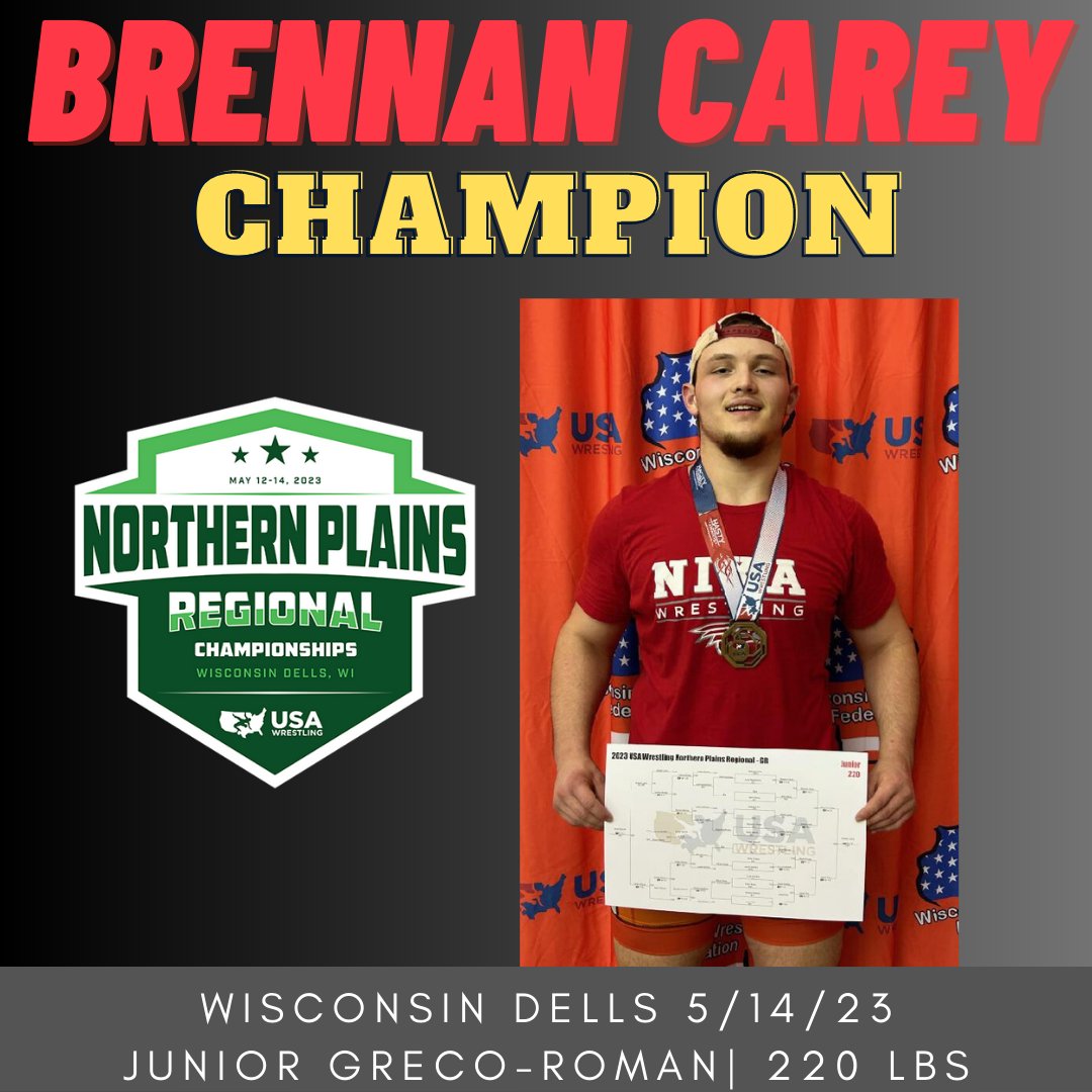 State Champ Brennan Carey competed at the Northern Plains Regional Championships today in Wisconsin Dells, Wisconsin where he won the 220 LBS Greco-Roman bracket!

<a href="/nixaathletics/">Nixa Athletics</a> <a href="/missouriwrestle/">Missouri Wrestling</a> <a href="/MissouriUSAW/">MO USA Wrestling</a>