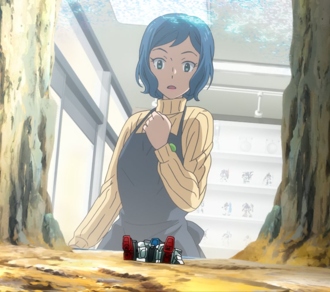 "That's odd..." Rinko spots the downed model, the plastic piece that once filled in for the cockpit has pops off. Concerned, she gently picks up the mobile suit.

You are suddenly forced back into your seat, your wrecked MS lifted to vast blue eyes.

"Oh dear..." a voice booms.