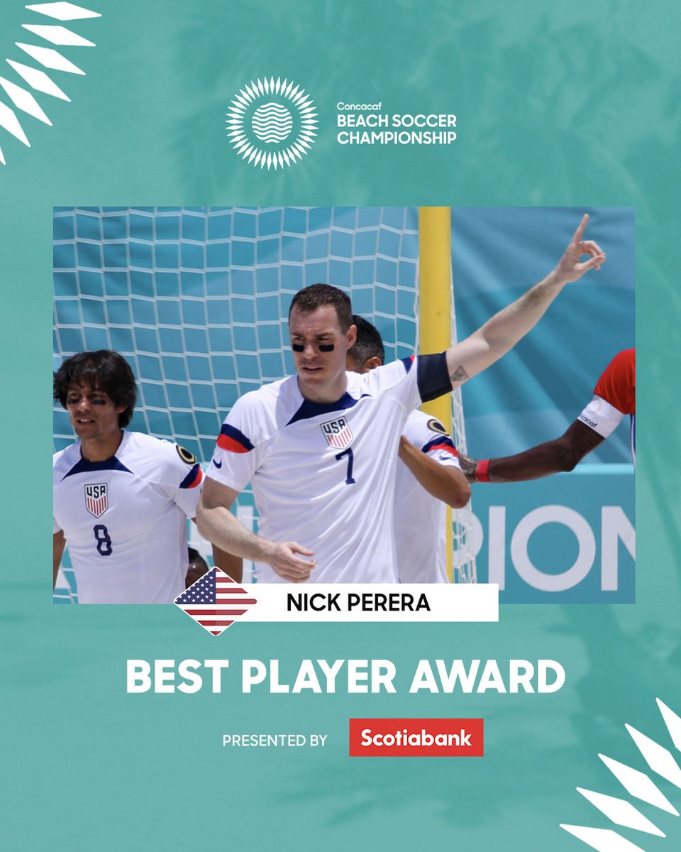 Concacaf's tweet photo. 🇺🇸 Nicolas Perera of @ussoccer_ENT is crowned with the Best Player Award presented by @ScotiabankFC 🎉

#CBSC23 https://t.co/MjZIYTbCrD