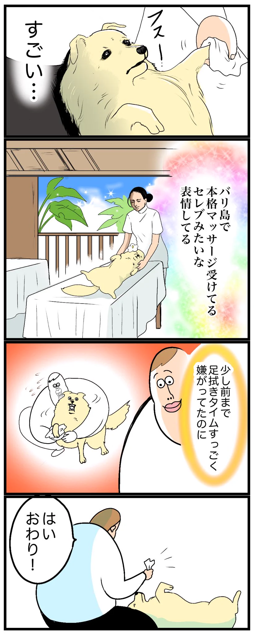 心地よさそうな表情が可愛い！帰宅後の足拭きタイム中の様子を描いた「犬漫画」！