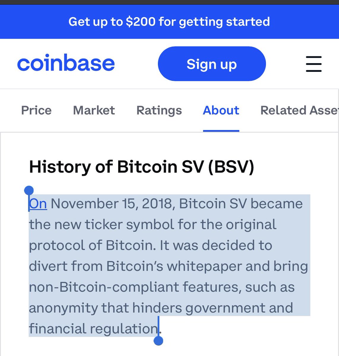 Why is Coinbase telling me that BSV is new ticker for the original Bitcoin protocol?