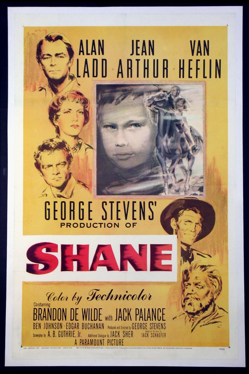 SHANE (1953). @Filmposterscom #Westernclassic with #AlanLadd #JeanArthur #VanHeflin #JackPalance Director: #GeorgeStevens. Original US movie poster is a one sheet, 27x41. filmposters.com/pd/SHANE/21074 #filmposterscom