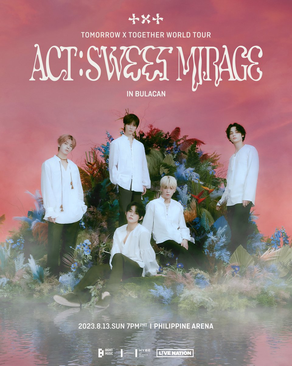 livenationph's tweet photo. Get ready, MOA! TXT is coming to you with their TOMORROW X TOGETHER WORLD TOUR <ACT : SWEET MIRAGE> IN BULACAN on August 13, 2023, at the Philippine Arena! 
 
Don't miss out and be sure to grab your tickets in the following dates: https://t.co/YS0IBTCipk