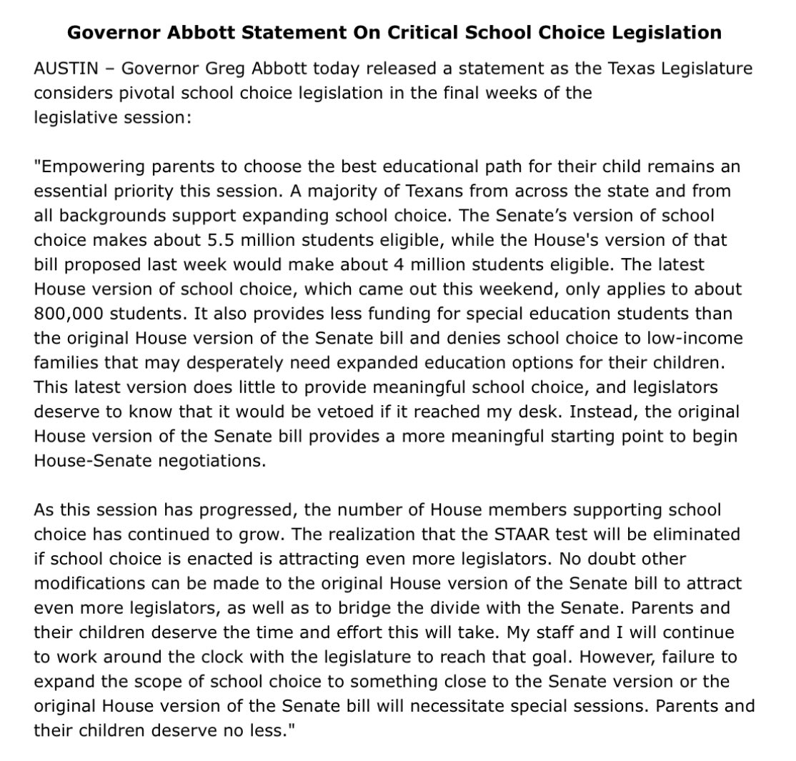 Empowering parents to choose the best educational path for their child is an essential priority this session. 

My full statement on critical school choice legislation: bit.ly/ESA514