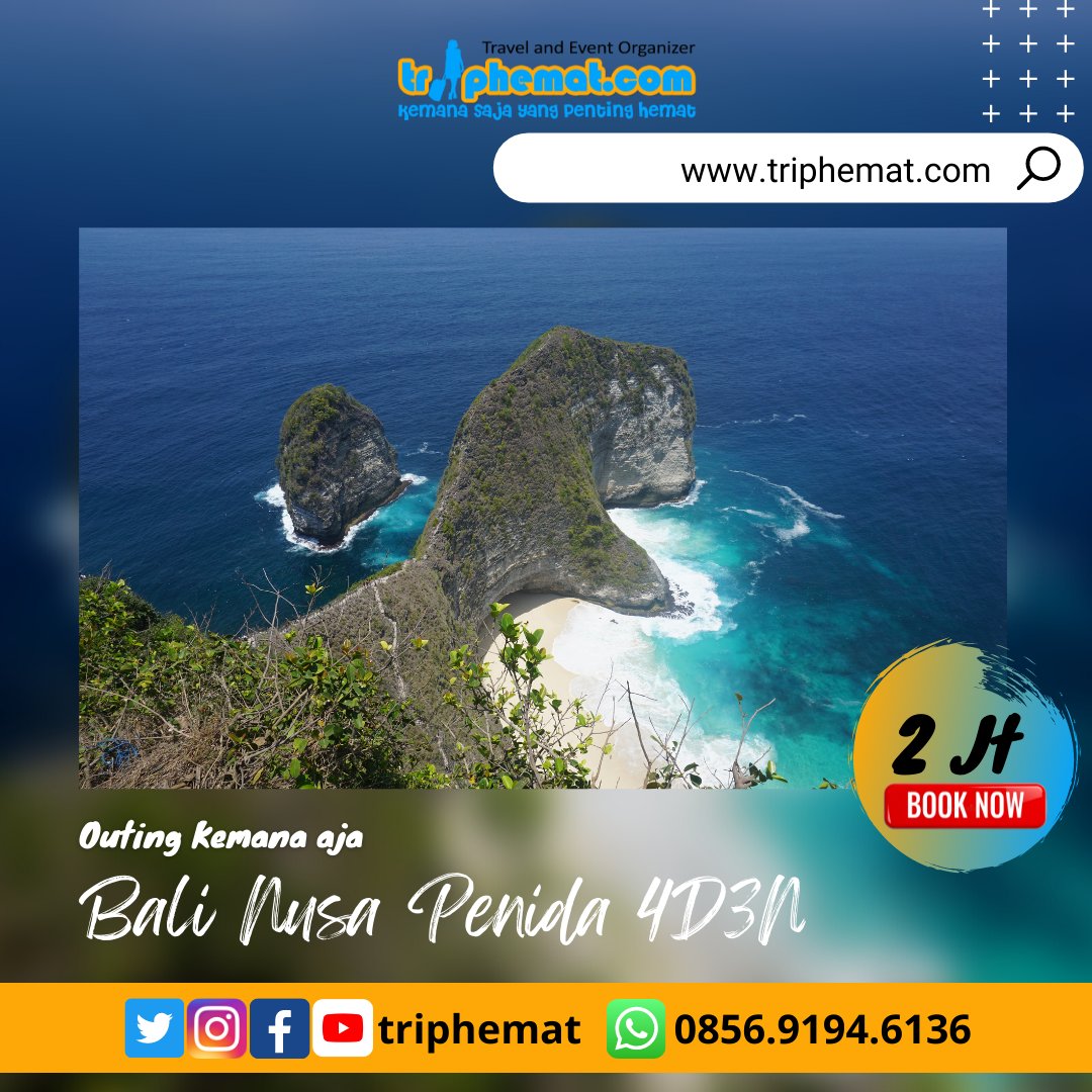 triphemat's tweet photo. Outing kemana aja, edisi Bali-Nusa Penida 4D3N budget cuma 2jt/pax. Yuk ajakin teman, keluarga /sekantor kamu outing bareng @triphemat
Info Paket trip/gathering/outing/teambuilding klik https://t.co/BPe0238zUV
#triphemat #outingJKT #gatheringJKT #outingbali #Bali https://t.co/teLjet8QBY