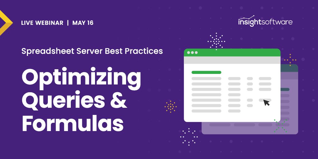 insightsoftware's tweet image. Join our free #Webinar on best practices for optimizing queries and formulas. Learn from our experts on how you can make #SpreadsheetServer work for your business and transform the way you report financial #Data. ow.ly/N04k50OmO5U