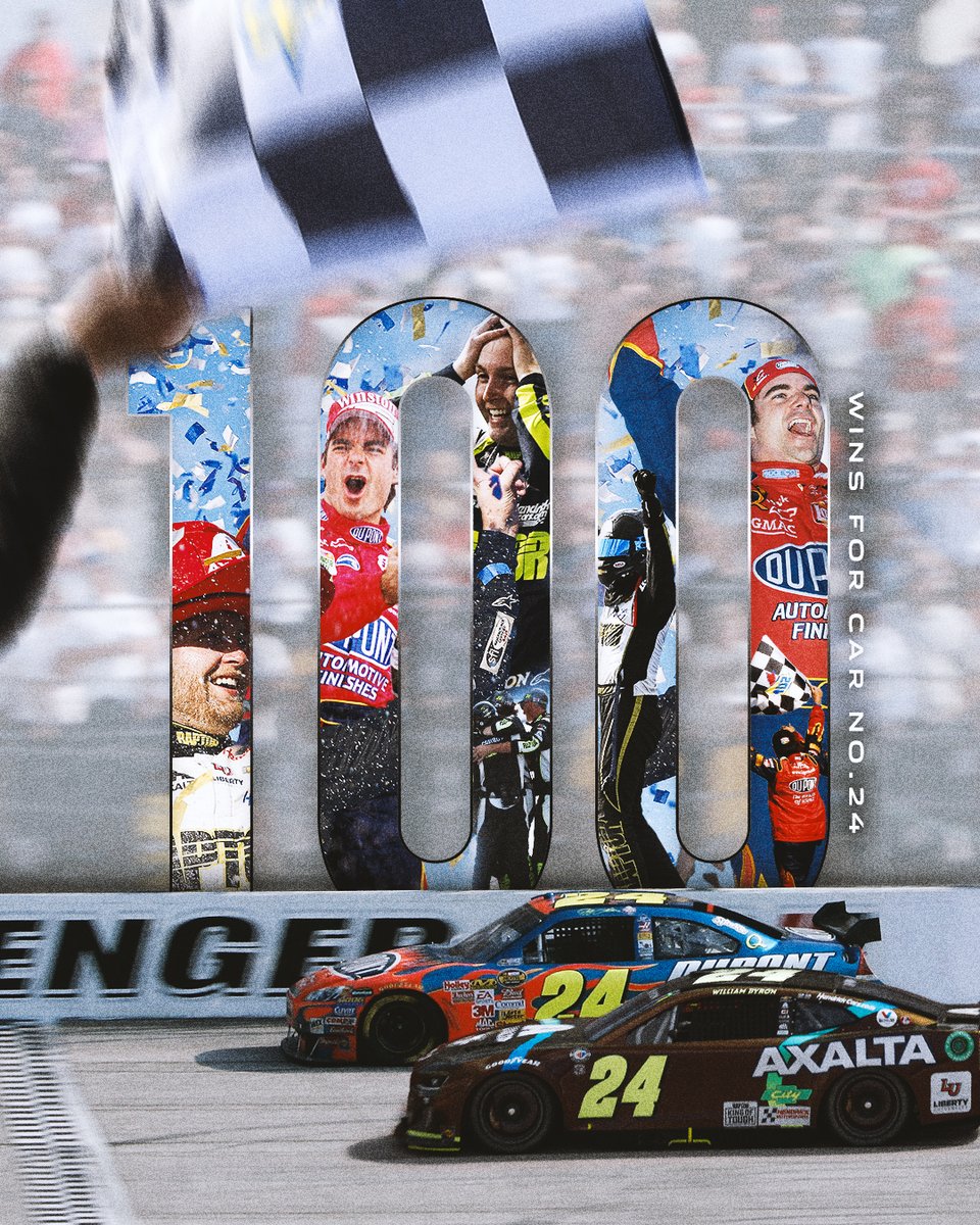 NASCAR's tweet photo. Iconic number. Major milestone. 

Here's to 100 wins and counting for the legendary @TeamChevy No. 24. 🏁 https://t.co/l4dw67QBiu