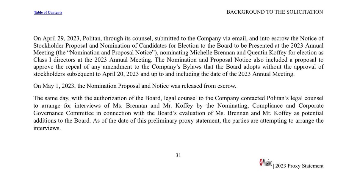 MrCorpGov's tweet photo. Masimo Corporation $MASI files PREC14A in anticipation of #ProxyContest with Politan Group. Note litigation in sub-tweet below from November.
#CorpGov
https://t.co/9YiaZePHEv https://t.co/VpfHMg0kTz