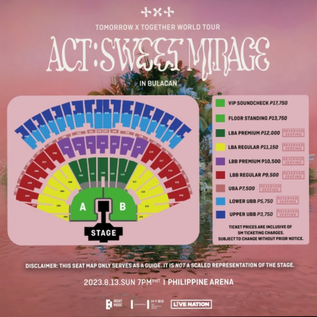philconcerts's tweet photo. Ticket prices and seat plan for ACT: SWEET MIRAGE at the Philippine Arena.

MOA Presale on June 1 at 10 AM
LNPH PRESALE on June 2 at 10AM
Public Onsale on June 3 at 12PM

Head over to @livenationph for more information. https://t.co/8ZQtVPqbsc