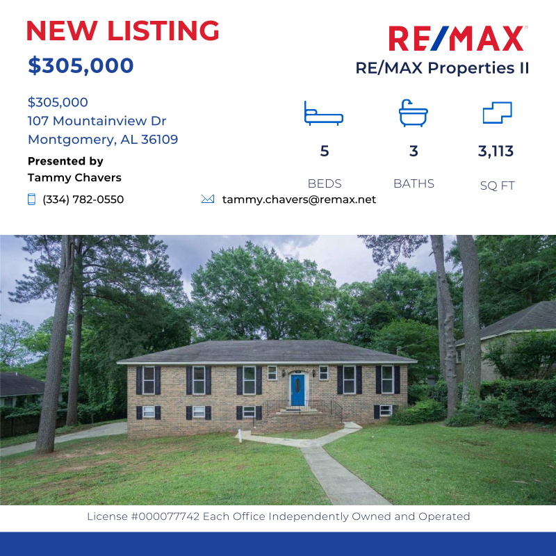 MOUNTAINVIEW BEAUTY with FIVE BEDROOM, THREE BATHS and a Beautiful VIEW of the city! This home has so many recent updates!!!!  New carpet, n...

Click here for details:
remax.com/AL/MONTGOMERY/…