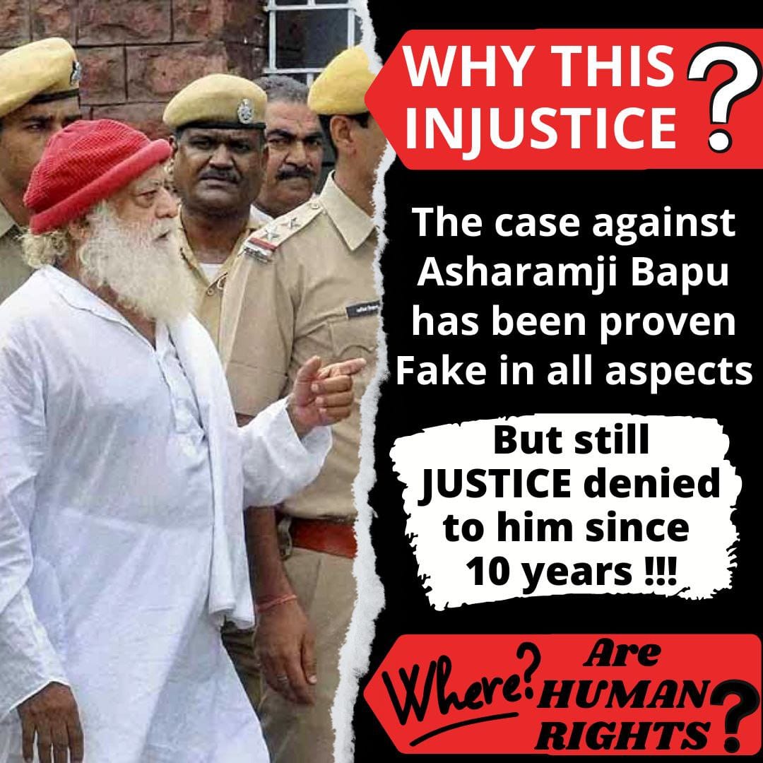 Annusingh890's tweet photo. Exceptional Scenario👇
where is Human Rights of Sant Shri Asharamji Bapu

It seems that the judicial system of India has become hollow.

Politicians,actors &amp; big terrorists get bail citing human rights.
&amp; a sant doesn't get even a day's relief in 10yrs,
Is this the #RightsForAll? https://t.co/NKixZa9HGU
