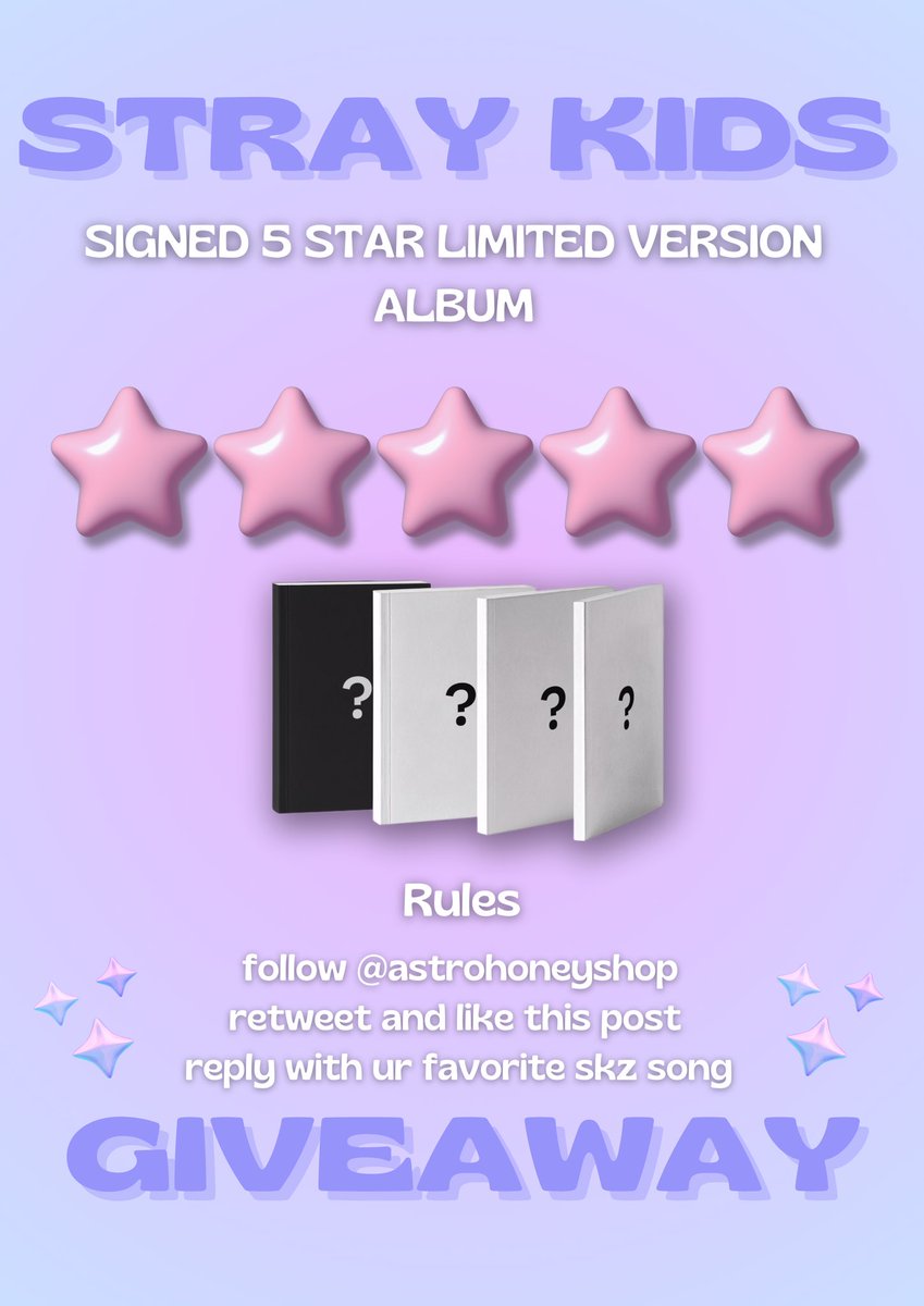 🌟STRAY KIDS GIVEAWAY🌟

open ww to stay everywhere all around the world🌏

must follow all rules

ends may 30th 10pm PST 

#StrayKids5STAR 
#SKZ_Unveil_GetLit 
#StrayKidsComeback 
#SKZ 
#kpop