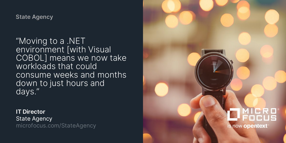 State Agency's AS/400 migration to the #Cloud delivers 60% development productivity improvement with <a href="/MicroFocus/">Micro Focus</a>, now <a href="/OpenText/">OpenText</a>, Visual COBOL. #CustomerSuccess #MyCompany bit.ly/3BrzHuP