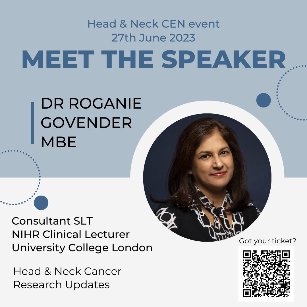 💫H&N Study Day💫

Meet the speakers:
@GovenderRoganie - delivering an update on current research into #HNCancer 🥳

Don’t miss out!! Scan the QR code to book your place or click on the link eventbrite.com/e/updates-in-s…
👇👇👇