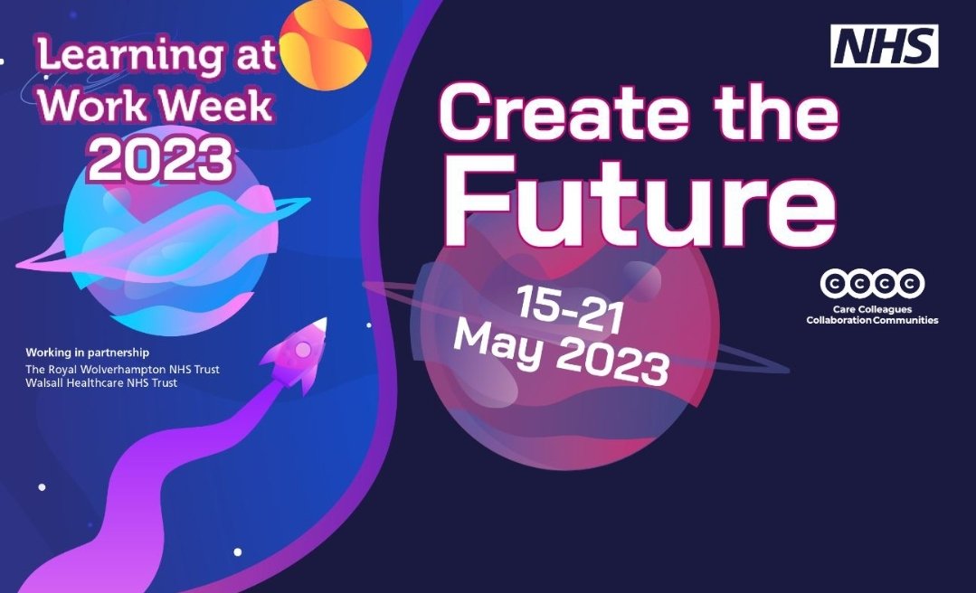 It's Learning at Work Week 2023! 

Here at @RWT_NHS & @WalsallHcareNHS  we have a jam packed week of learning. If you are taking part enjoy and please share you feedback and light bulb moments with us 💡.

#learningatworkweek #createthefuture