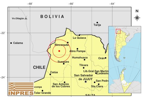 SismosArg's tweet photo. Sismo de mag. 5.3, con epicentro 201 km al NO de San Salvador De Jujuy; 251 km al NO de Salta; 61 km al SO de Rinconada registrado a las 04:39:39 https://t.co/fXYiu0a12S https://t.co/G2ShQunhzs