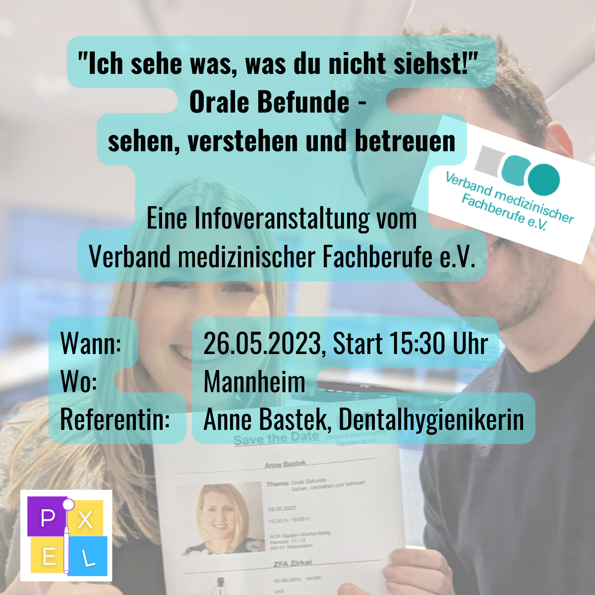 Für Mitglieder kostenfrei, Nichtmitglieder zahlen 10 Euro

Verbindliche Anmeldung unter: ow.ly/sLcq50OnBPg

Auch die PIXEL.dental ist vor Ort, wir freuen uns sehr auf Euch!