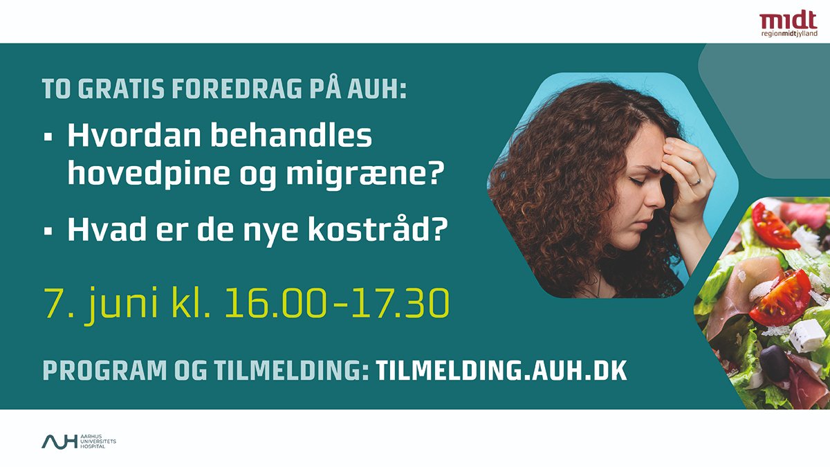 Ønsker du et sundere liv med mindre hovedpine? Kom til gratis foredrag på AUH og mød vores eksperter, som vil fortælle om hovedpine og de nye kostråd. 

BEGRÆNSEDE PLADSER. Tilmelding foregår på: tilmelding.auh.dk

#foredrag  #videndeling #eksperter #hovedpine #sundkost