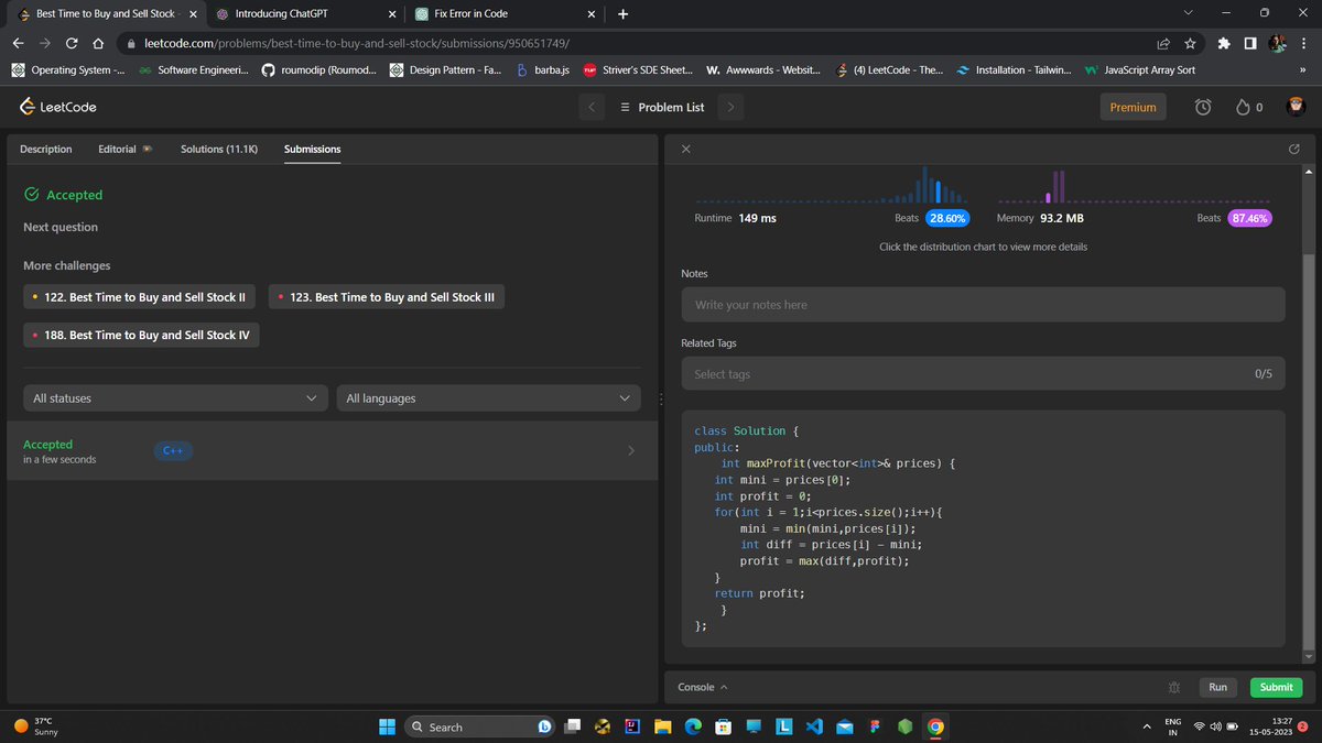Roumodip456's tweet photo. Day(04/100) of #100DaysOfCode with
@RuidasSathi
@ArijitThisis
@SujataP47223391
@yesiamtechjc
@nishu__priya08 

obj :- best time to buy and sell stocks. https://t.co/6bIDoVWHTo
