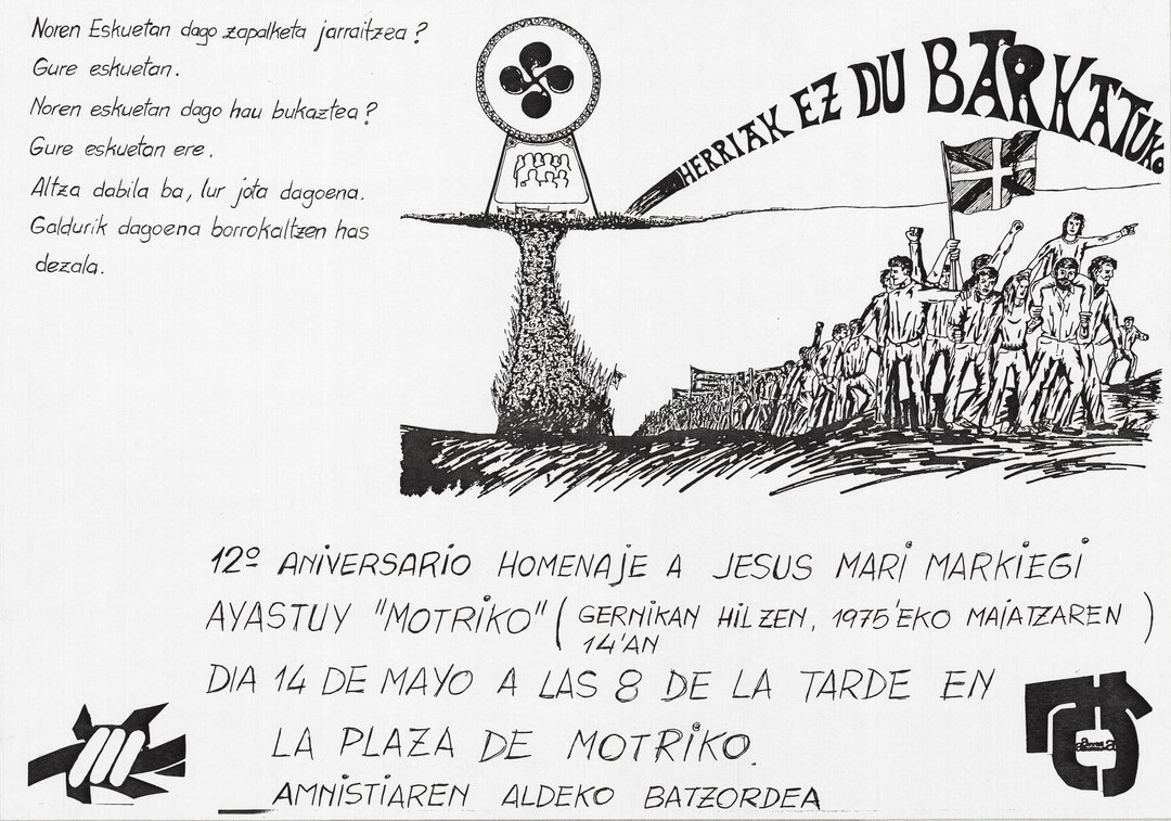 #MemoriaOsoa ✊🏿🌹

Jesus Mari Markiegi "Motriko" euskal militante iraultzaileak Gasteizen aztarna sakona utzi zuen, euskararen aldeko lanagatik eta bere konpromiso antifrankistagatik. Parlamentu aurrean dagoen plazak bere izena hartu zuen, urte luzez.

x.com/Landerlandia/s…