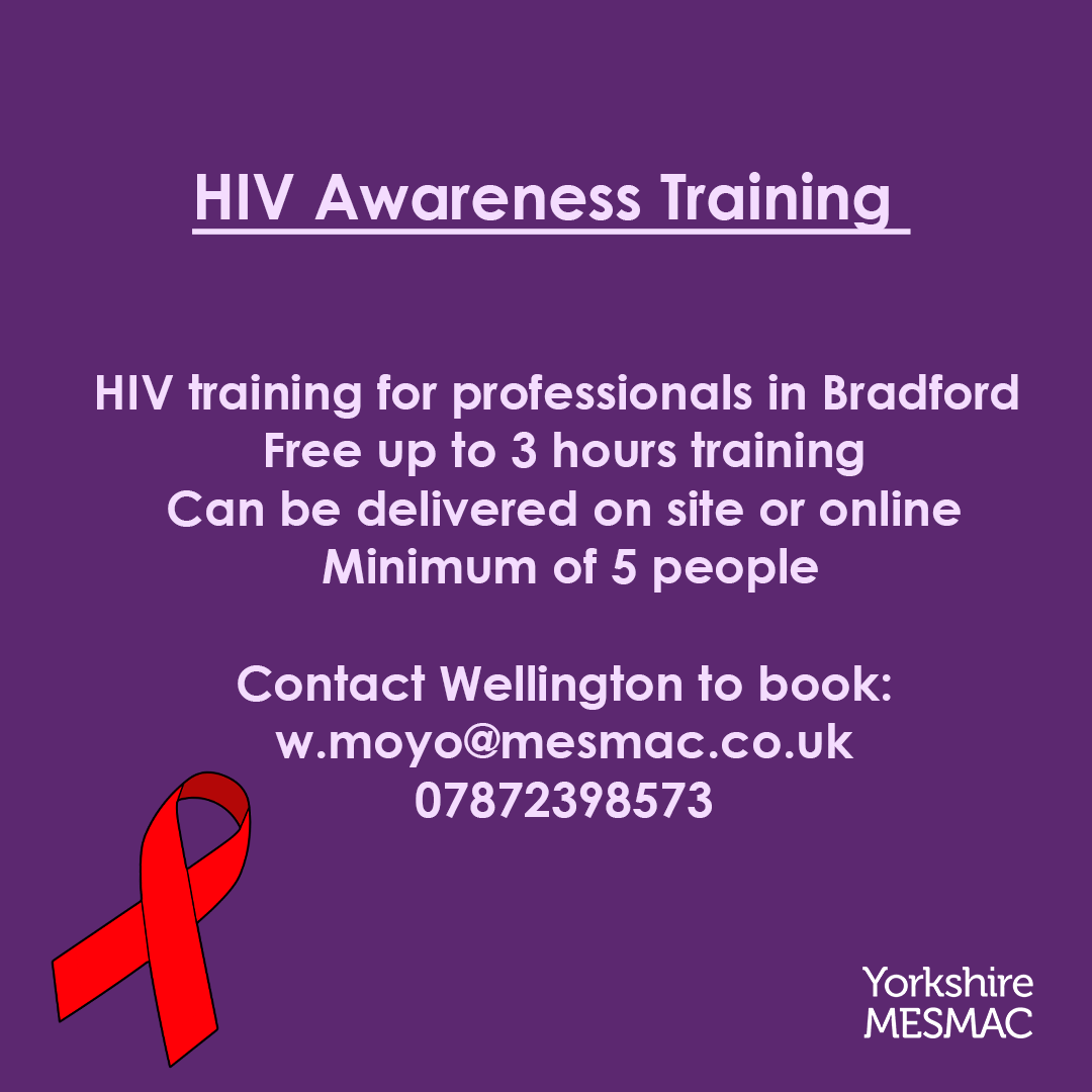 We deliver HIV awareness training sessions to professionals in the #Bradford area. We work with GPs, dentists, social workers, support workers, housing associations and many more. Get in touch with Wellington to book! 📱 07872398573 💻 w.moyo@mesmac.co.uk #hiv #training