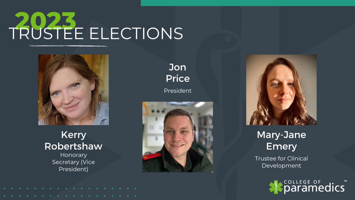 ParamedicsUK's tweet photo. We are delighted to share with you, the results of our 2023 Trustee Elections🙌

Read their thoughts on becoming a trustee here 👉 https://t.co/7k2IAckUOV

#ParaElections #ParamedicsUK https://t.co/DssRnUA2fP