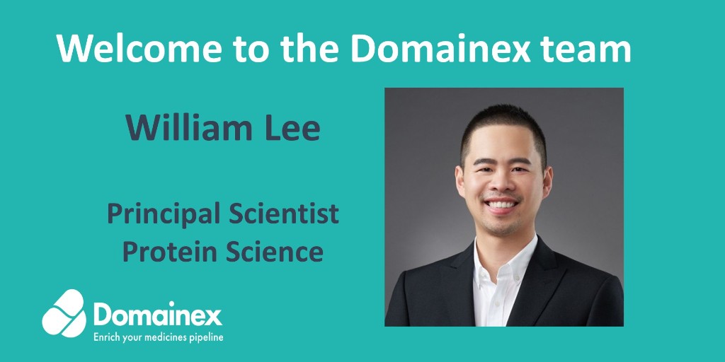 Domainex_UK's tweet photo. #Domainex is delighted to welcome William Lee to our Protein Sciences department. William joins us from AstraZeneca (Sweden) and has extensive experience in protein science, assay biology and structural biology across a diverse range of targets.
#DrugDiscovery https://t.co/MKDvpv72tz
