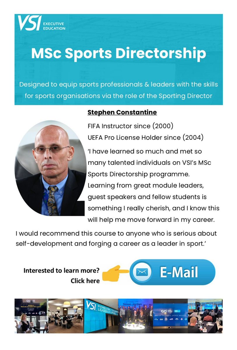 VSI Executive Education (@vsiexeced) on Twitter photo You never stop learning.
Just ask the vastly experienced <a href="/StephenConstan/">StephenConstantine</a>
who is studying on the #online MSc in Sports Directorship Programme with #VSI & our parents <a href="/GIS_sport/">Global Institute of Sport</a>
Learn more ๐๐ป lnkd.in/et4EYkMN
<a href="/fcbusiness/">fcbusiness Magazine</a> <a href="/footycareers/">Football Careers</a> You never stop learning.
Just ask the vastly experienced <a href="/StephenConstan/">StephenConstantine</a>
who is studying on the #online MSc in Sports Directorship Programme with #VSI & our parents <a href="/GIS_sport/">Global Institute of Sport</a>
Learn more ๐๐ป lnkd.in/et4EYkMN
<a href="/fcbusiness/">fcbusiness Magazine</a> <a href="/footycareers/">Football Careers</a>
