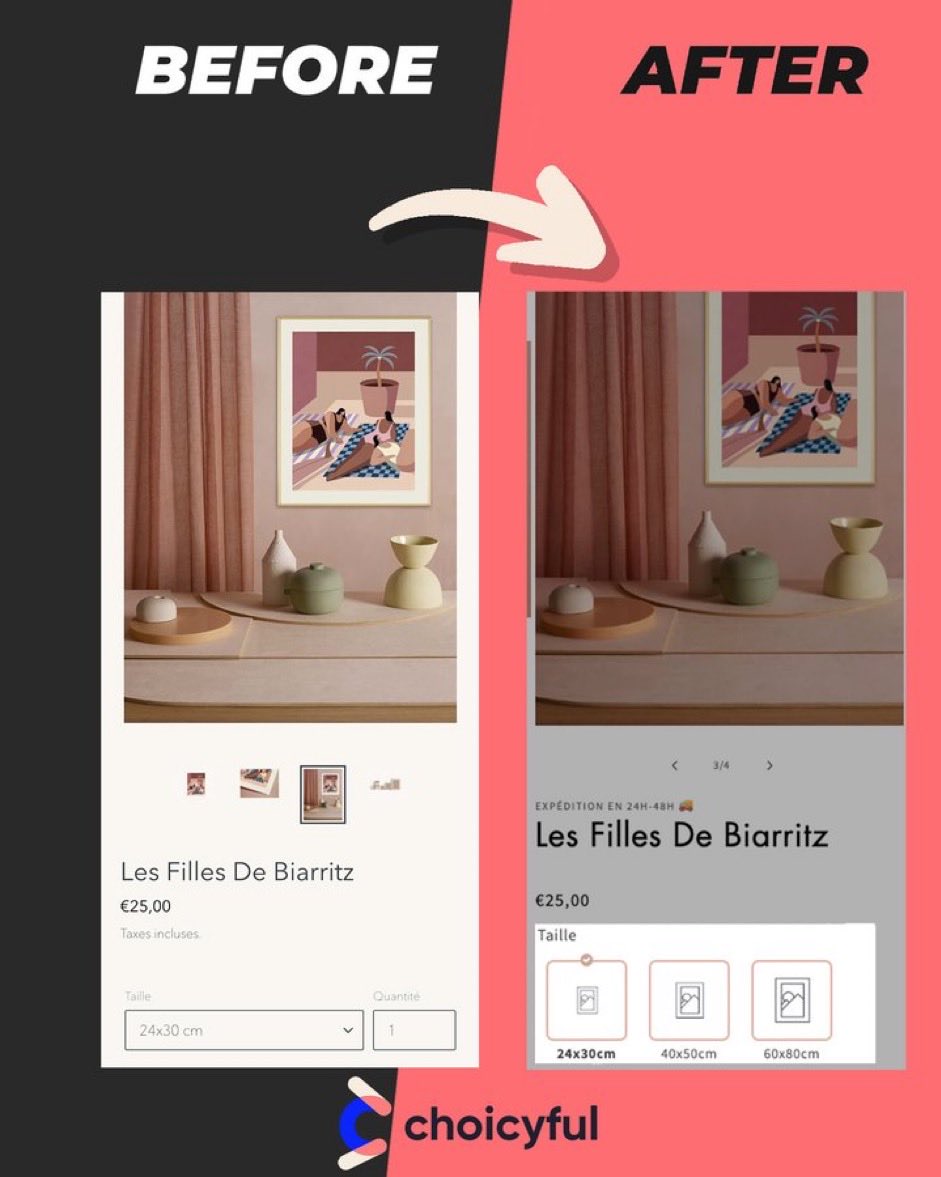 Vraiment sympa l’application <a href="/choicyful/">Choicyful - Custom Variant</a> qu’a crée <a href="/Esc0bear/">Esc0bear</a> 🤯

Il y a une possibilité de rendu vraiment cool pour les variantes de vos produits 👇🏼