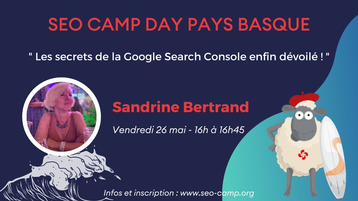 A suivre le vendredi 26 mai au #SEOCAMP Day Pays Basque 2023 📣

<a href="/GDTSB/">Sandrine Bertrand </a> “Les secrets de la Google Search Console enfin dévoilé !” 😱

En présentiel à la <a href="/CCIBayonnePB/">CCIBayonnePaysBasque</a>

Ou en ligne 🧑‍💻

Infos et inscriptions 👉 bit.ly/SCDPB