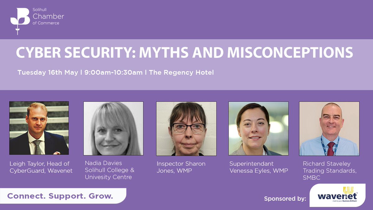 Our Head of CyberGuard Leigh Taylor will be speaking at the Cyber Security: myths & misconceptions event tomorrow at The Regency Hotel in Solihull. Join us as he shares his expertise on the latest cyber trends. Register > bit.ly/42BFEB8 #cybersecurity @solchamber