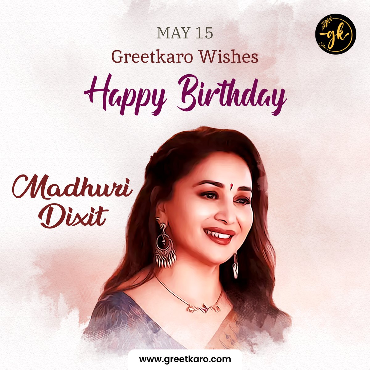 Wishing the ever-charming and supremely talented Madhuri Dixit a very happy birthday! 
@MadhuriDixit 
.greetkaro.com/apps/
.
#HappyBirthdayMadhuriDixit
#DhakDhakGirl #BollywoodDiva #MadhuriMagic  #ClassicBollywood #StunningGrace #TimelessTalent #ElegantBeauty