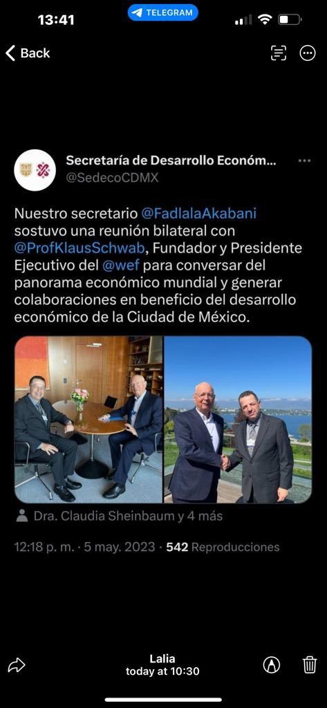 AlfredoJalife's tweet photo. Ya se descaro el gobierno pro-globalista de Sheimbaum Está con todo con el Foro Económico Mundial de Davos y su agenda neoliberal “2030” :$oro$ y Bloomberg. https://t.co/dcXfJxeRCq