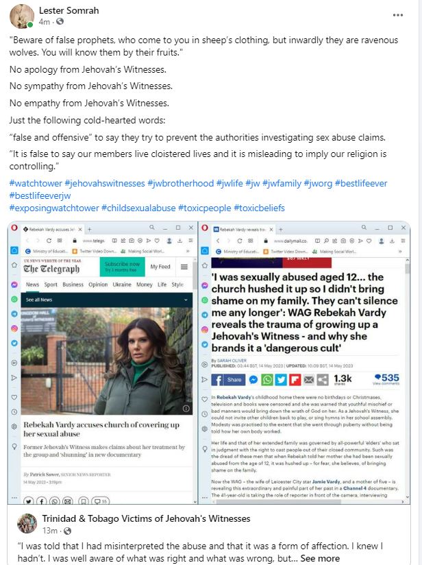 lestersomrah's tweet image. As I approach my 4 year anniversary as a former JW in 8 weeks' time, when articles like this is published, the more convinced I become that I made the right decision to leave JWs.
#igotout #triniexjw 
#shamelesschristians  #toxicbeliefs #coldheartedjws
#coldheartedchristians