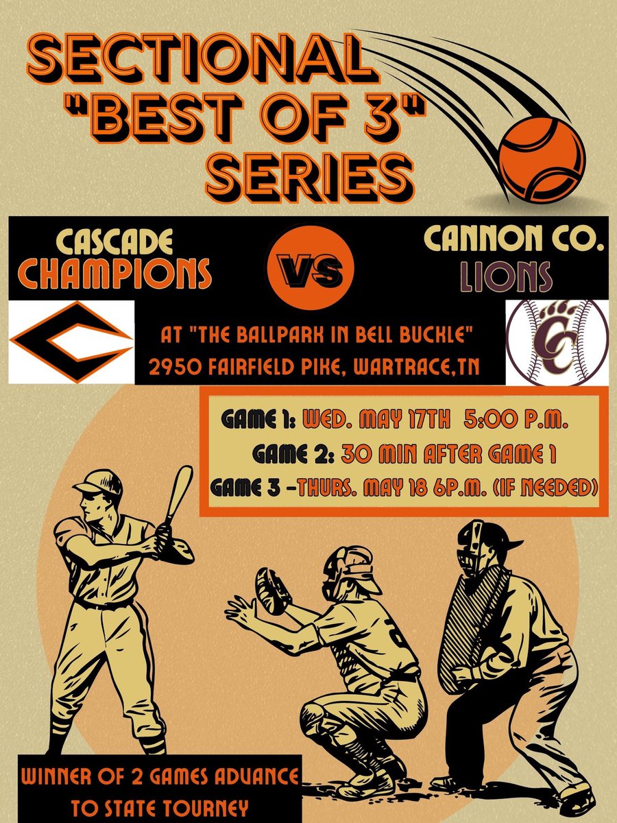 CascadeBasebal1's tweet image. SECTIONAL “BEST of 3” SERIES at “The Ballpark in Bell Buckle” this WEDNESDAY- DOUBLE HEADER! We Need Your Support!! ⁦@Cascadeathleti1⁩ ⁦@WillCarter13⁩ ⁦⁦@tlsheff1⁩