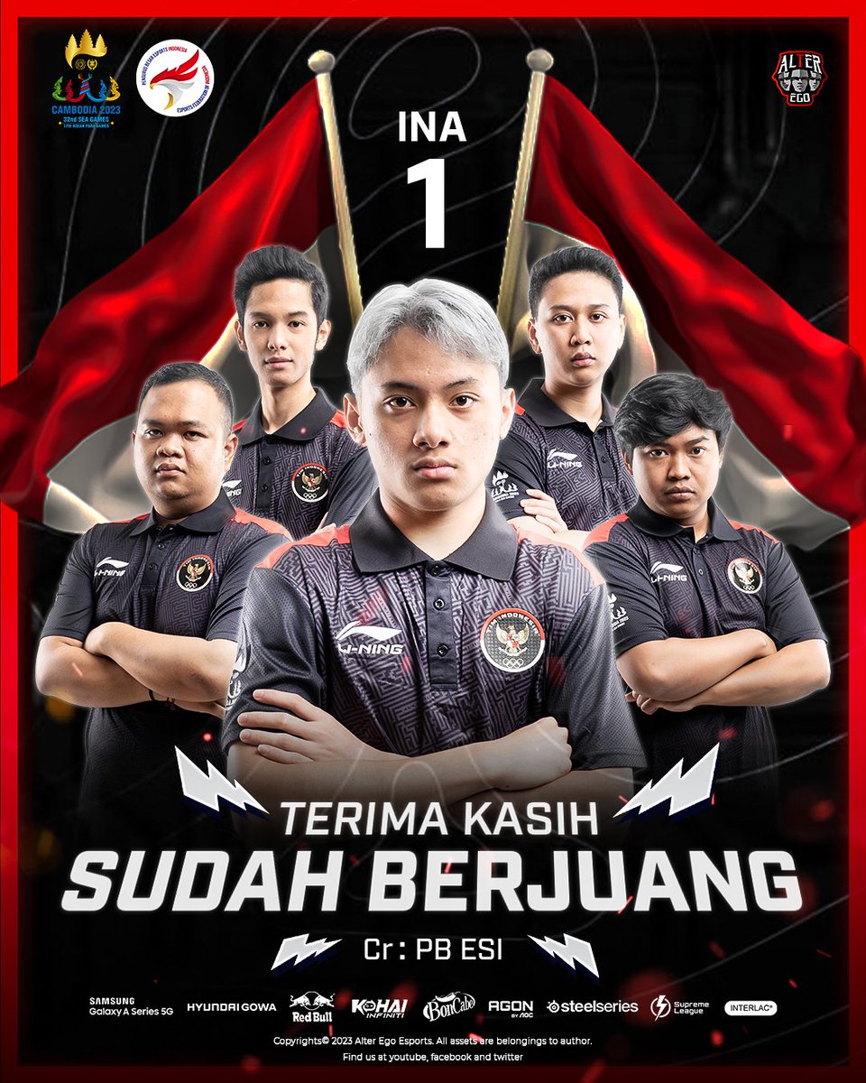 AlterEgo_IDN's tweet photo. Kami juga ingin memberikan semangat dan penghargaan kepada tim #INA1 yang telah melakukan hal terbaik di SEA Games 32 Kamboja 2023. Meskipun mungkin hasilnya tidak sebaik yang diharapkan, kalian telah memberikan segalanya dan menunjukkan semangat juang yang tak tergoyahkan. 😎🫡 https://t.co/7AcqQkCdRH