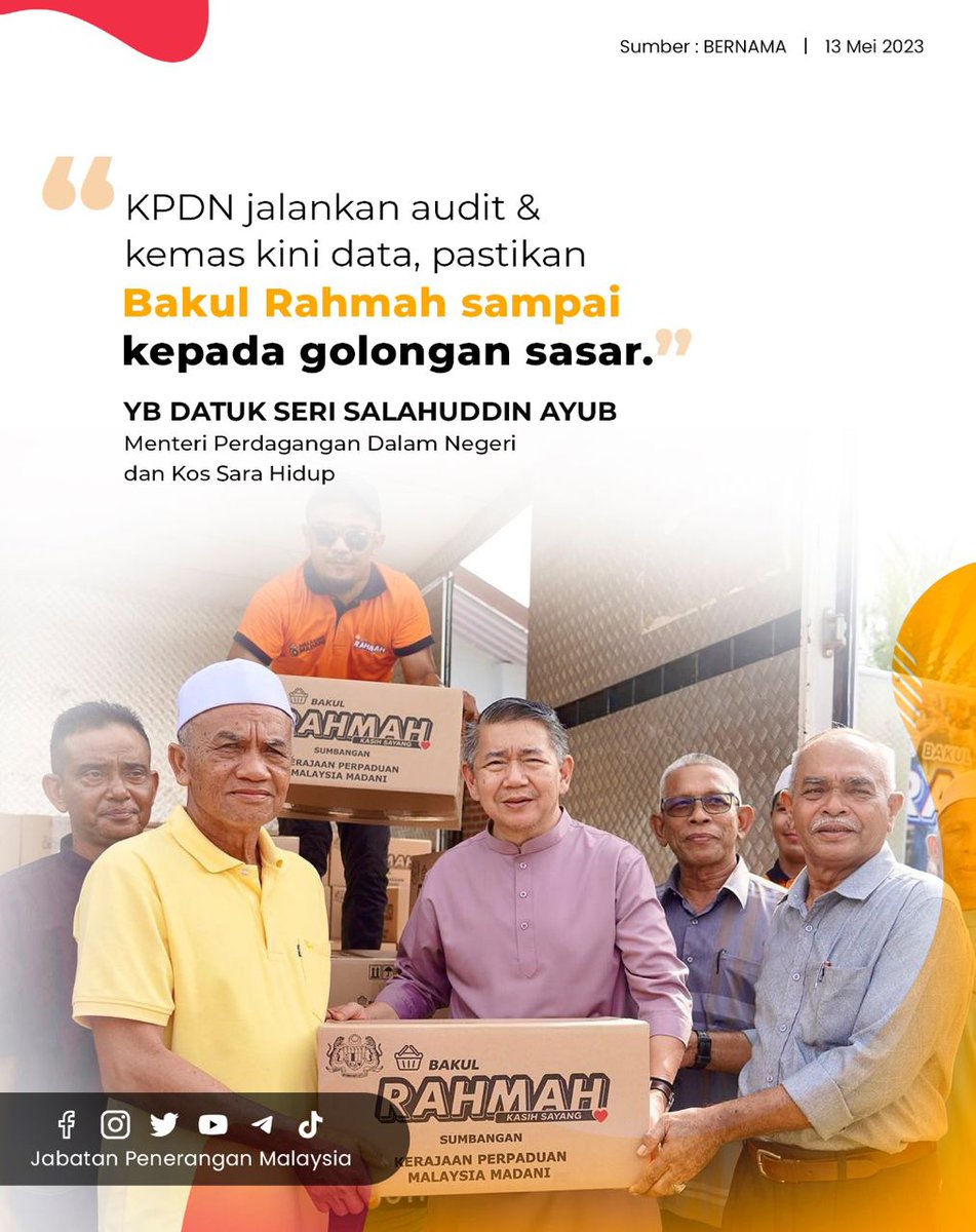 JPenerangan's tweet photo. Menteri Perdagangan Dalam Negeri dan Kos Sara Hidup, YB Datuk Seri Salahuddin Ayub berkata, pihaknya akan mengemas kini data supaya lebih tepat pada masa akan datang menggunakan mekanisme yang bersesuaian.

#MalaysiaMADANI
#JabatanPenerangan https://t.co/LySgOzabZa