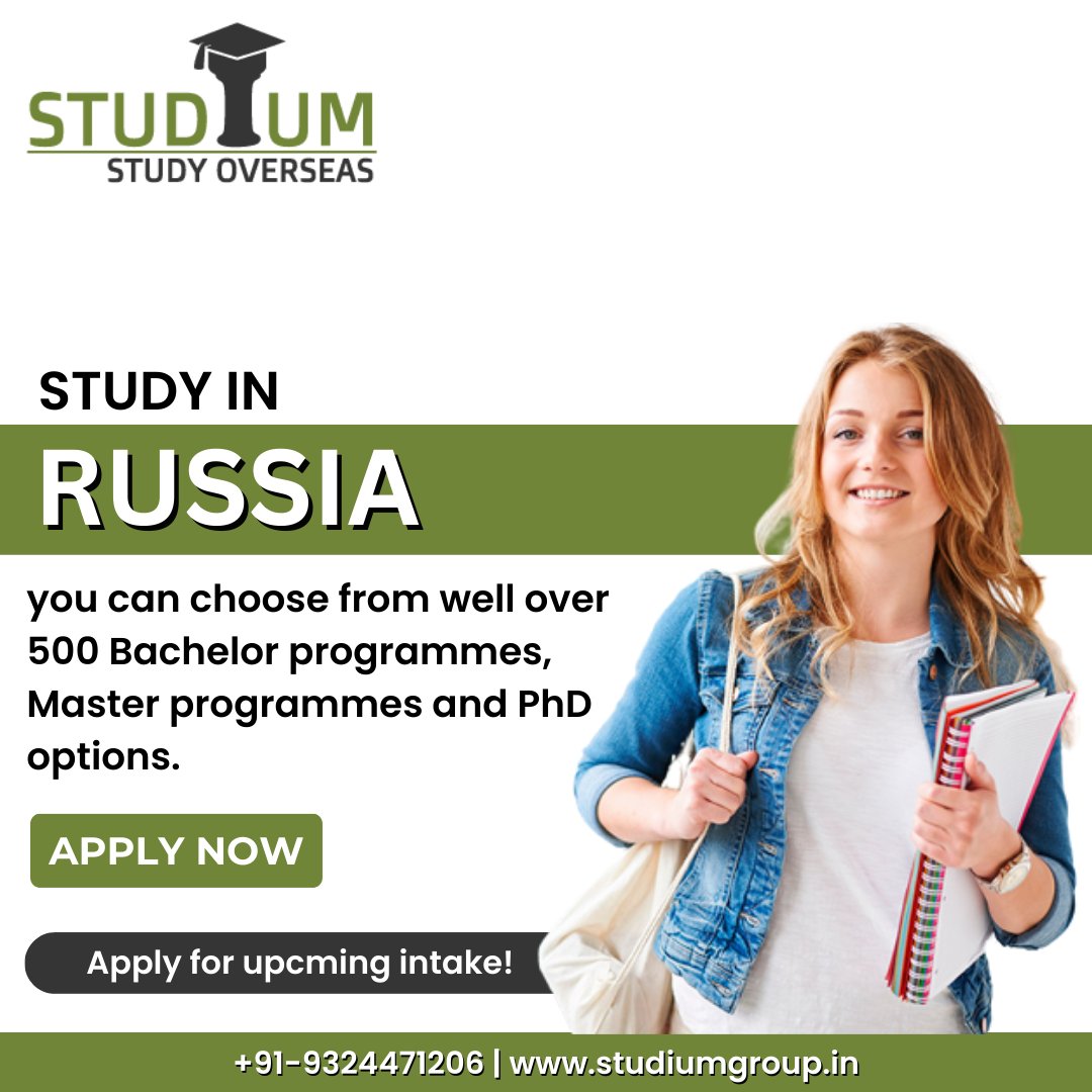 Studium_Group's tweet photo. Study in Russia, you can choose from well over 500 Bachelor programmes, Master programmes and PhD options. Contact us! 

Visit our Website: https://t.co/FS5fv0jlat 

#studyinrussia #russiastudyvisa #russiastudentvisa #russiastudyabroad2023 #upcomingintake2023 https://t.co/hlqRxDRr02